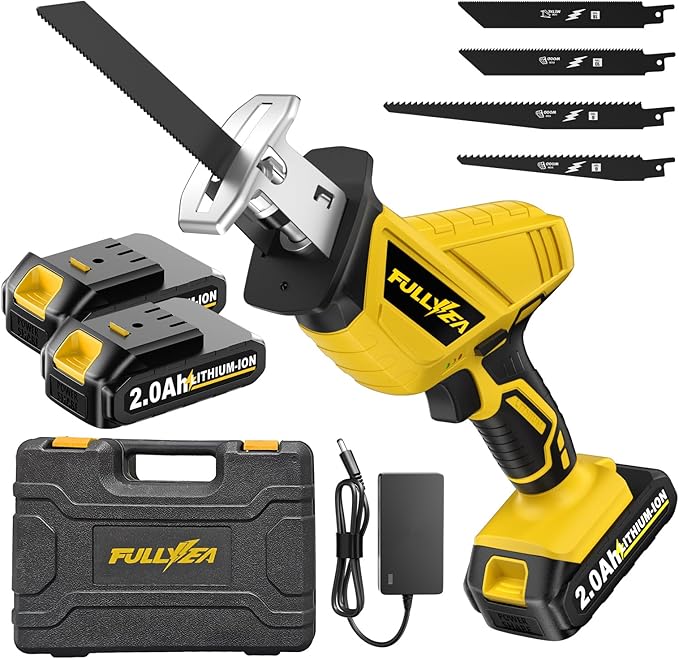 Reciprocating Saw Cordless, Variable Speed 0-3500SPM Power Reciprocating Saw, Tool-Free Blade Change, Battery Reciprocating Saws with 4 Saw Blades for Woods/Metal/Plastic Cutting, Yellow