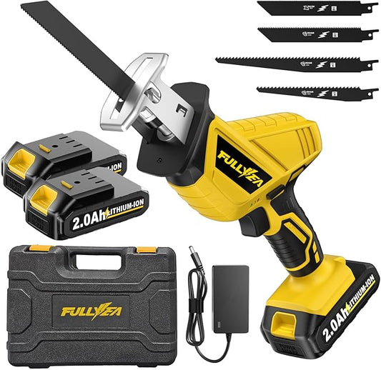 Reciprocating Saw Cordless, Variable Speed 0-3500SPM Power Reciprocating Saw, Tool-Free Blade Change, Battery Reciprocating Saws with 4 Saw Blades for Woods/Metal/Plastic Cutting, Yellow
