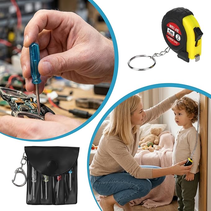 24 Set Mini Tape Measure Pocket Screwdriver Keychain Kit, Screwdriver Set for Party Favors Adults, Small Tool Pouch with Mini Screwdriver Measure Tape for Christmas Adult Party Favors