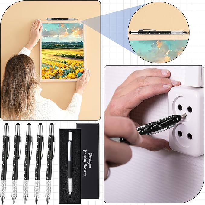 20 Sets Employee Appreciation Gifts for Adult Men Multi Tool Pen with Motivational Quote Boxes Stocking Stuffers Bulk for Father's Christmas White Elephant Gifts (Black)