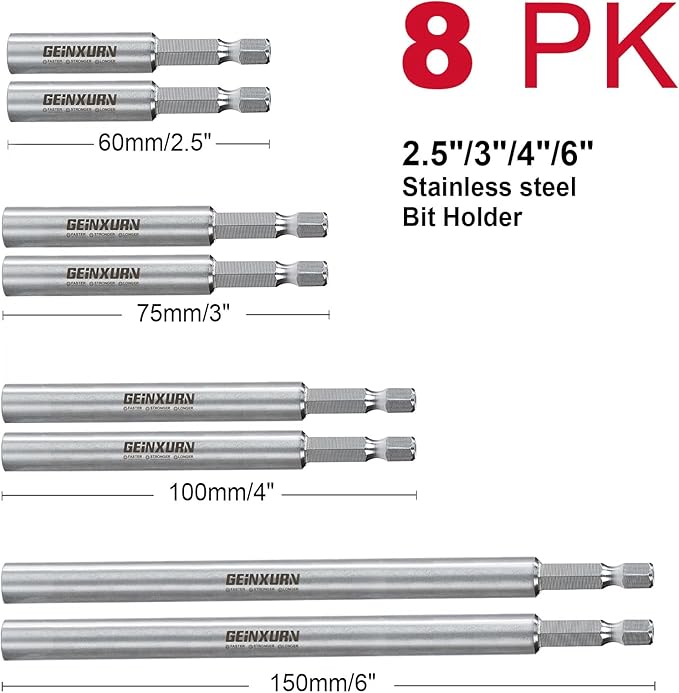 8Pc Stainless Screwdriver Bit Holders, Extension Socket Drill Bit Magnetic Holder Hex Shank Quick-Change Drill Bit Guide (2.5”3”4”6”)