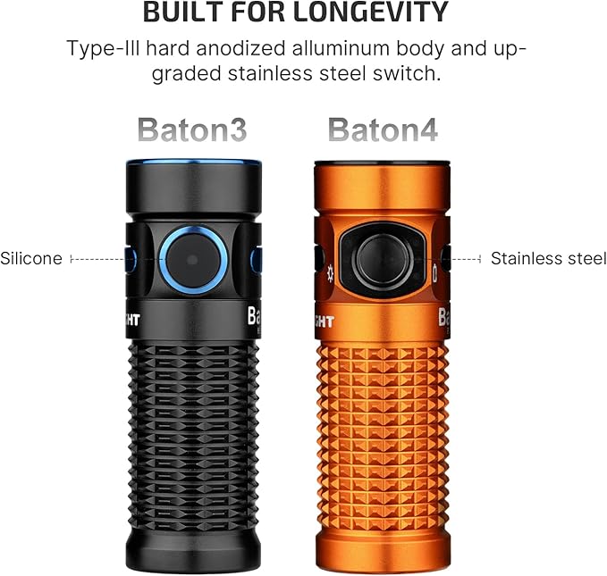 OLIGHT Baton4 Rechargeable EDC Flashlight, LED Pocket Light 1300 Lumens with Magnetic Charging Cable, 6 Modes, Powerful Bright IPX8 Waterproof for Home, Camping and Emergencies (Orange)