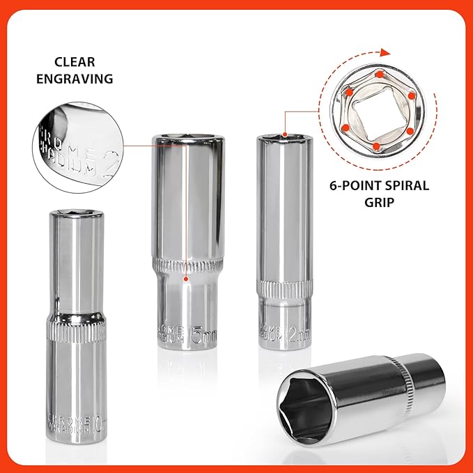 Egofine 10PCS 3/8??Drive Deep Socket Set,Metric Socket Set竊?0-21mm,6 Point Socket Set With Hanging Bracket,Cr-V Steel