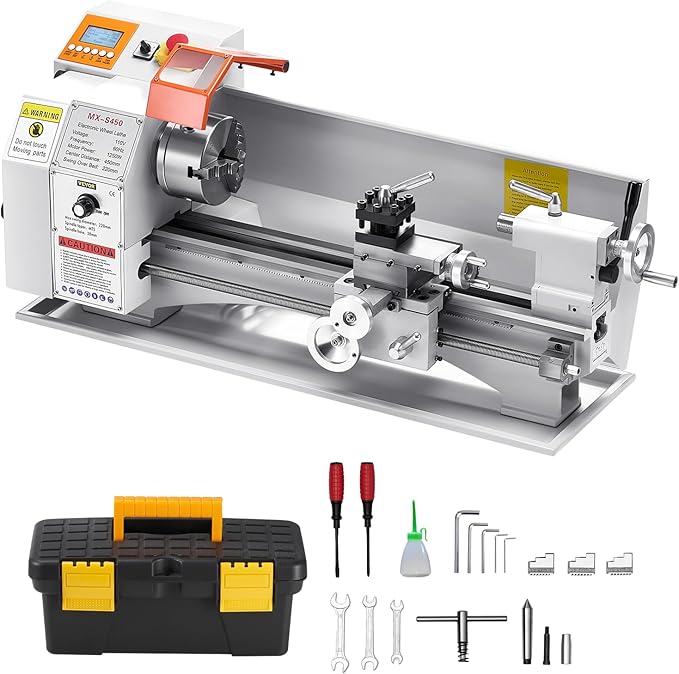 VEVOR Metal Lathe Machine, 8.7 x 18 in, Precision Bench Power Metal Lathe, Automatic Feed, 0-2500 RPM Variable Speed, 1250W Brushless Motor, for Processing Precision Parts Soft Metals Wood Plastics