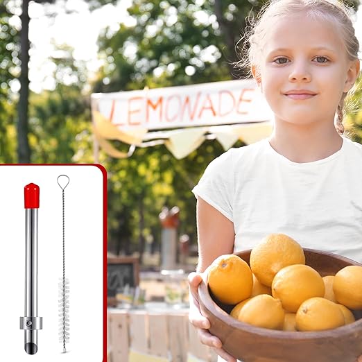 Lasnten 1 Pack Straw Puncher for Plastic Lids Lemonade Cups, Stainless Steel Straw Hole Puncher Punching Tools for Cafe Drinks Deli Container Fresh Squeezed Lemonade Stand Supplies(6.3 Inch,Red)