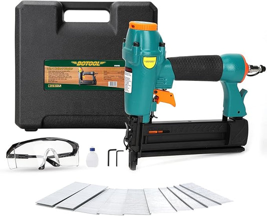 Pneumatic Brad Nailer - 18 Gauge 2-in-1 Nailer, 5/8'' to 2'' Brad Nails and 5/8'' to 1-5/8'' Crown Staples, Safety Glasses and 1000pcs Nails, for Carpentry, DIY, Woodworking