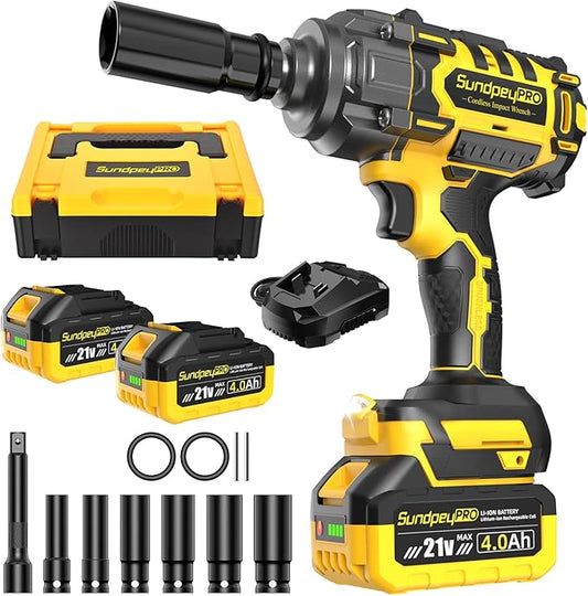 Cordless Impact Wrench 960FT-LBS - 21V Brushless Electric High Torque 1/2 Inch Impact Gun 3-Speed Max 2600RPM with 2 x 4.0Ah Batteries & 6 Sockets & Charger & for Car & DIY & Heavy Duty Use