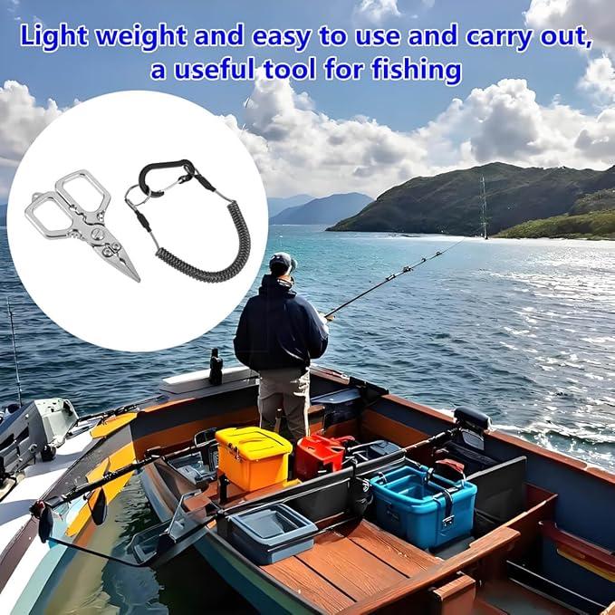 dophee Fishing Pliers Saltwater with Split Ring, Stainless Steel Mini Multifunctional Fish Hook Remover PE Line Cutter Scissors Tool Fishing Gear Accessories
