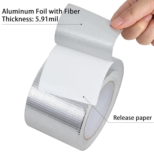 Aluminum Foil Tape - 3 Inch X 66 Feet, 5.91 Mil Thick Fiberglass Reinforced High Temperature Heat Shield Tape for HVAC, Hose and Auto Use