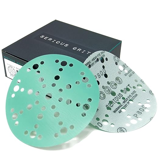 Serious Grit - 6-Inch 49-Hole 800 Grit Sanding Discs - Heavy-Duty Hook & Loop Film Discs - Sandpaper for Random Orbital Sanders - 50 Pack Box