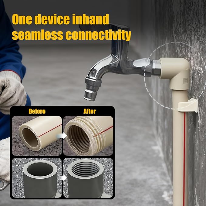 DOVARIUM Integrated Internal & External Pipe Threader - 1/2'' PVC Pipe Threading Tool for Drill, Heavy-Duty for Home PVC Water Pipe Repair & Installation (1/2'')