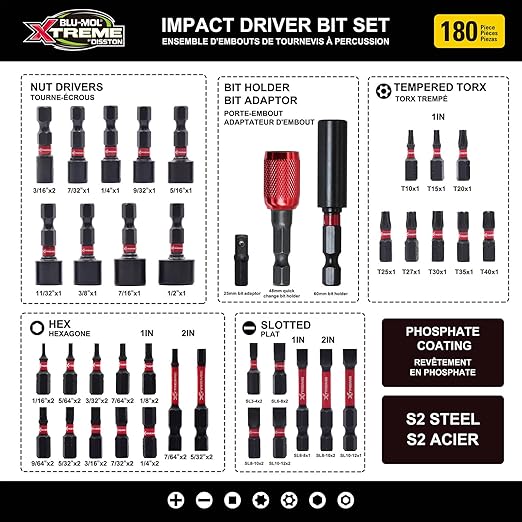 Disston BLU-MOL Xtreme 180 Piece Impact Driver/Screwdriver Bit Set E0100501
