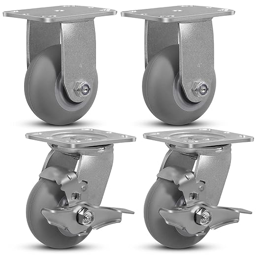 4 inch Thermoplastic Rubber Wheels (Crown Tread)- Casters Set of 4 Heavy Duty - 1400 LB Capacity- Caster Wheels for Furniture Platform Trucks (2 Brake & 2 Rigid)