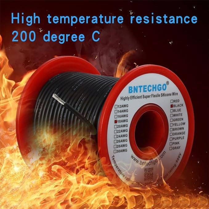 BNTECHGO 18 Gauge Silicone Wire Spool 100 ft Black Flexible 18 AWG Stranded Tinned Copper Wire