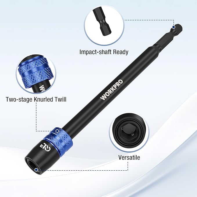 WORKPRO Drill Bit Extension, 6" Drill Screwdriver Bit Holder for Impact Driver Bits, 1/4 Inch Hex Shank Quick Release Extension Adapter, Ideal for Nuts, Drills and Socket Driver Adapters