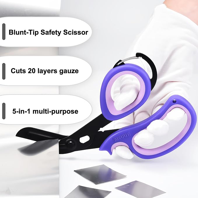 MEUUT 2 Pack Medical Scissors Trauma Shears with Carabiner design, 7.5" Fluoride Coated Non-stick Blades Bandage Scissor for Nurses, EMT, Household, outdoors