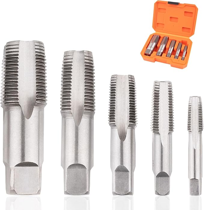 5-Piece NPT Pipe Tap Set, NPT Tap and Die Set with 1/8", 1/4", 3/8", 1/2" and 3/4" Sizes ??Carbon Steel Hand Threading Tool for Plumbing, Mechanics, DIY Tasks, Delivers Clean Accurate Threads