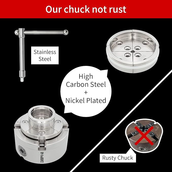 4 Inch Wood Lathe Chuck Set 1-1/4"- 8 tpi thread, Nickel Plated Self Centering 4 Jaw Wood Turning Chuck set (2PCS jaws)
