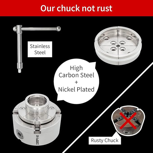 4 Inch Wood Lathe Chuck Set 1-1/4"- 8 tpi thread, Nickel Plated Self Centering 4 Jaw Wood Turning Chuck set (2PCS jaws)