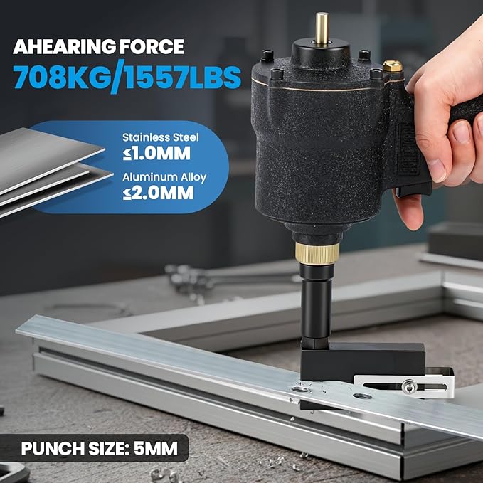 NEWTRY 5mm Pneumatic Hole Punch Industrial Air Hole Puncher Flange Tool Deep Metal Hand Punch Punching Gun Punching Machine (Hole Size, 5mm)