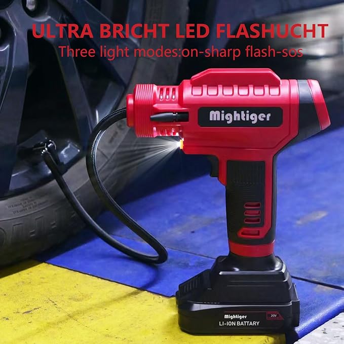 Tire Inflator 20V Cordless Mini Air Compressor DC 12V Portable Handheld Car Drill Air Pump 150PSI with Rechargeable Battery, Auto Shut Off, LED, Digital Pressure Gauge for Cars Bikes (Red)