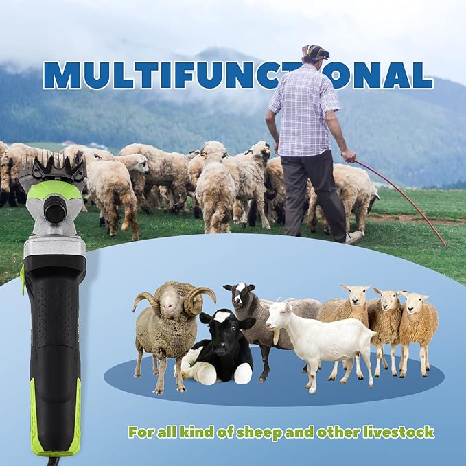 Sheep Shears Electric 850W 2400RPM Professional Heavy Duty Shearing Clipper with 6 Speed, for Shaving Fur Wool in Sheep, Goat, Cattle, and Other Farm Livestock Pet with Carrying Case (Size: 13.8*3.6")