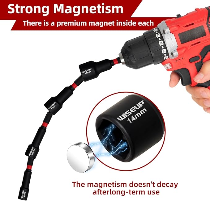 WISEUP 29PCS Magnetic Nut Driver Set，Impact Drill Driver Bit Set & 1/4" Hex Shank，Cr-V Steel SAE & Metric Power Nut Drivers，Includes Magnetic Bit Holder, Quick Release Extension with Storage Bag