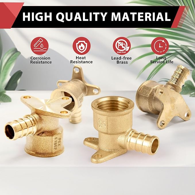 200-Pack EFIELD Barb Crimp Pex 1/2 Inch x 1/2 Inch Female NPT Drop-Ear Elbow Brass Fittings, ASTM F1807,(PEX1807260-200PCS)