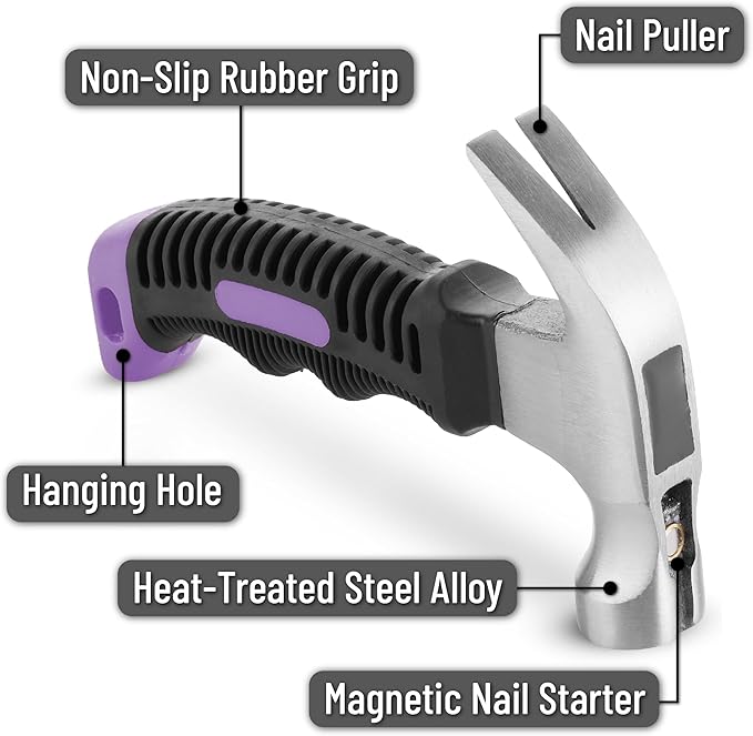 Mr. Pen- 8oz Purple Camping Hammer - Claw, Stubby, Tack, Magnetic, Small for Women, Nail - Tool