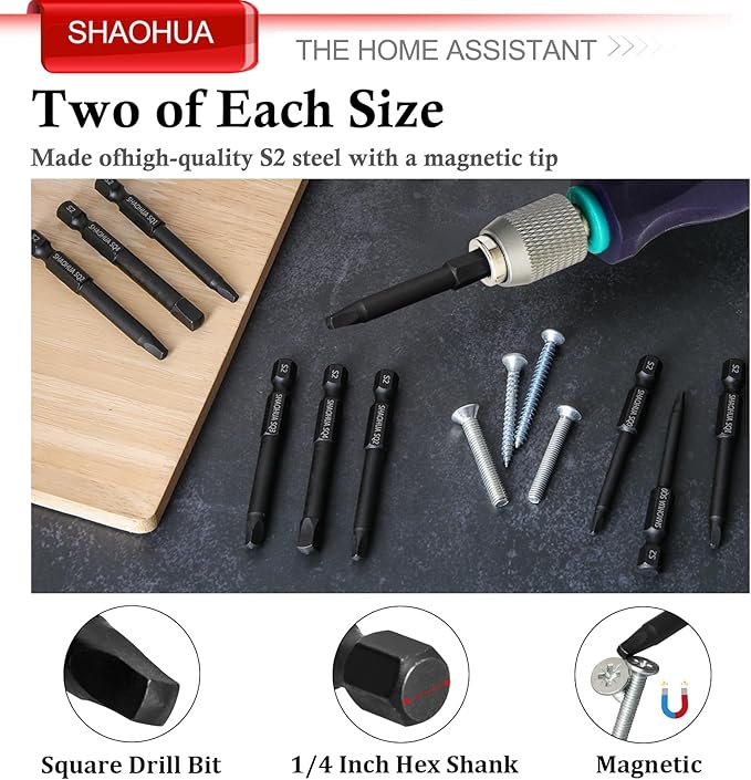 10PCS Square Drive Bits Set, 2.3" Long With 1/4 Inch Magnetic Bit Driver, S2 Steel Allen Wrench Drill Bits, Hex Head Drill Bit Set SQ#0, 1, 2, 3, and #4
