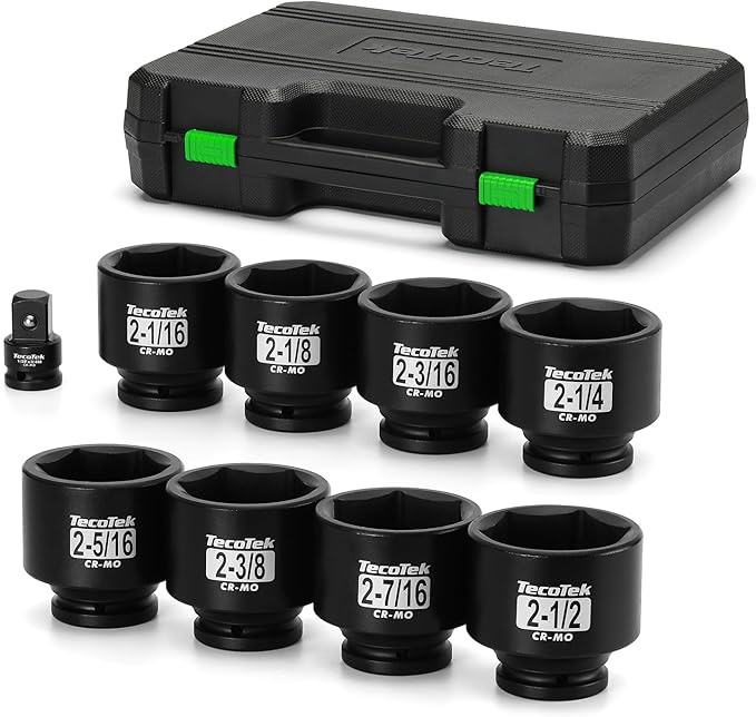 3/4" Drive 6-Point Impact Socket Set, 9-Piece Jumbo Assortment, Cr-Mo, SAE, 2-1/16 Inch to 2-1/2 Inch, 1/2" F to 3/4" M Impact Socket Adapter
