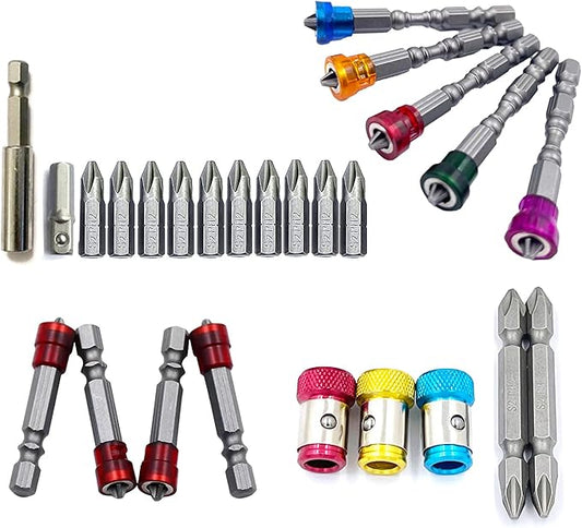 26 Pieces PH2 Phillips Magnetic Screwdriver Bit Set with Magnetic Screw Ring Holder and Insert Bit - Professional S2 Steel Tool Kit for Home/Car/Electronics Repair