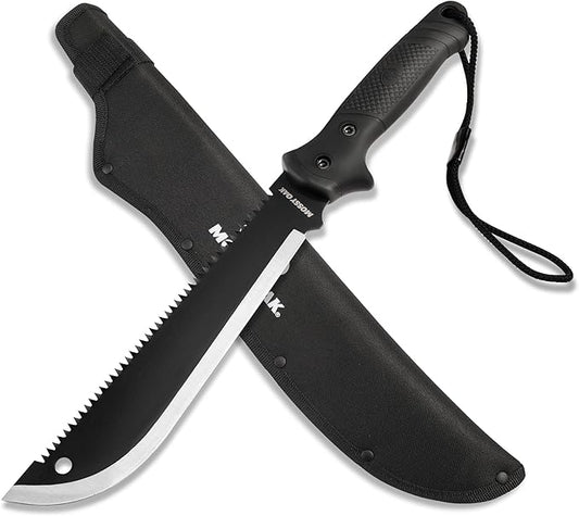 Mossy Oak Machete with Saw, 19" Sharp Machete with Sheath, Ergonomic No-Slip Handle, Machetes for Bushcraft, Outdoor Hunting, Garden Cutting Trees and Yard Work, Christmas Gift for Family