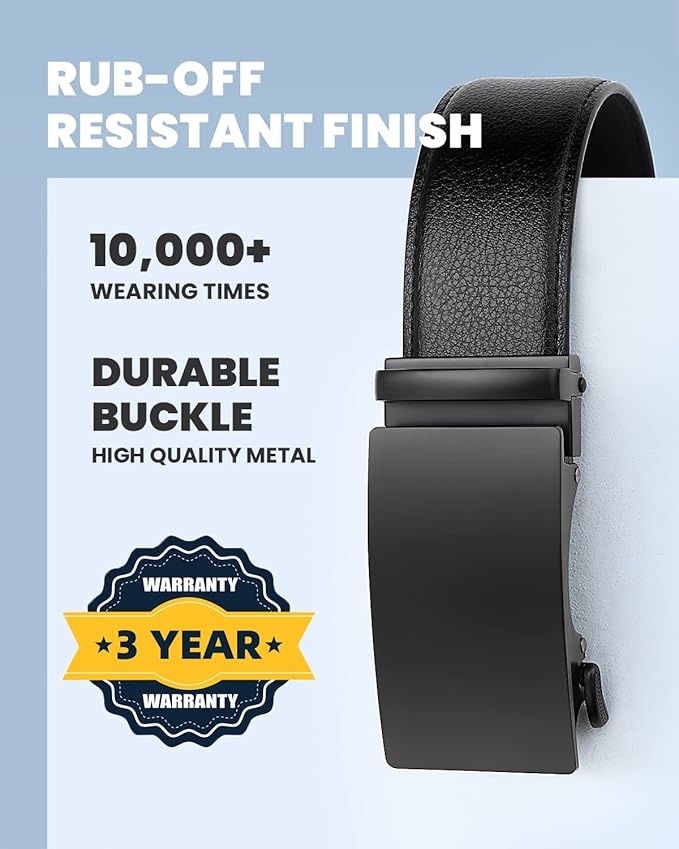 Zitahli Belt Men, Ratchet Belt Dress with 1 3/8" Premium Leather,Slide Belt with Easier Adjustable Automatic Buckle