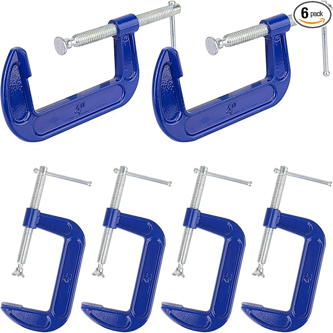 6 Pack 4 Inch C Clamp, Heavy Duty C Clamps, 4 Inch C-Clamp for Woodworking, Brake Calipers, Maintain, Building, DIY Project, Blue