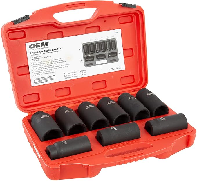OEMTOOLS 27188 Deluxe 6 Pt. Axle Nut Socket Set, 9Piece