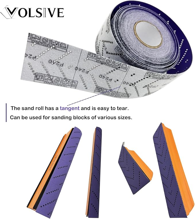 VOLSIVE Abrasive Sheet Roll Multi-Hole Sanding Roll Automotive Sandpaper Roll Clean Sand Sheet Roll for Woodworking, Auto Body Repair, 70 mm x 12 m - 600 Grit