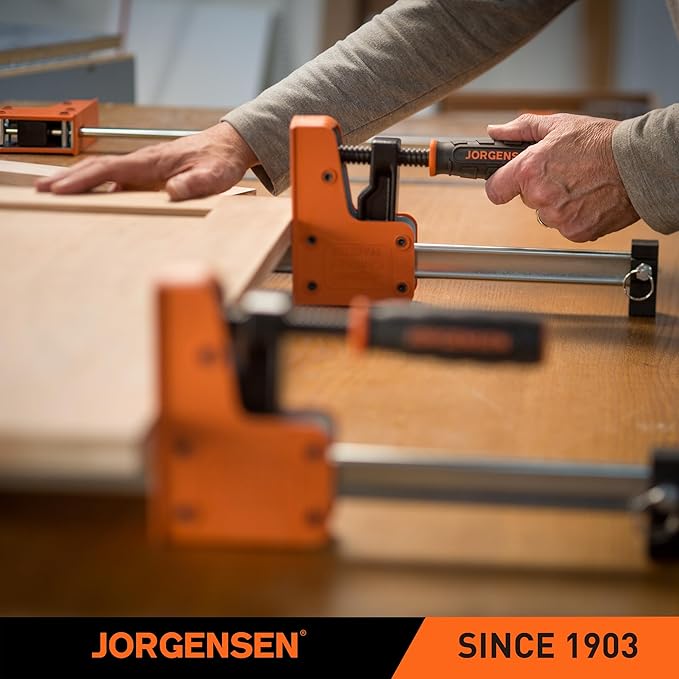 JORGENSEN 24-inch Bar Clamps, 90째Cabinet Master Parallel Jaw Bar Clamp Set, 2-pack