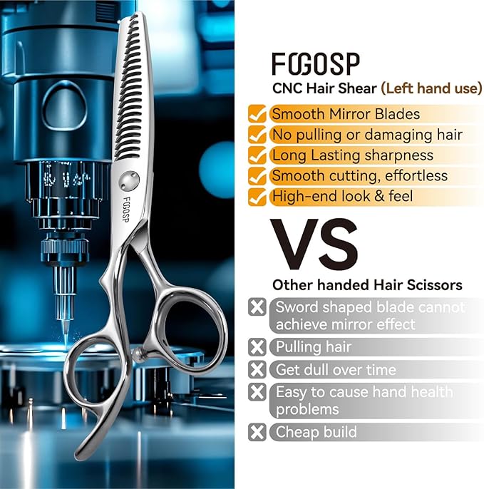 Left Handed Hair Thinning Scissors 6??Professional Barber Scissor Japan VG10 CNC Ultra-Precise Cuts, Razor Sharp Blades 22 Teeth Thinner Hair Shears for Women & Men 30% Thinning Rate