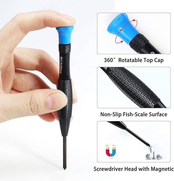 18-Piece Magnetic Screwdriver Set with Flathead, Phillips, Pentalobe, Torx, Star Screwdrivers, Tweezers in Different Sizes and Colors for Repairing Eyeglass, Phone, Watch