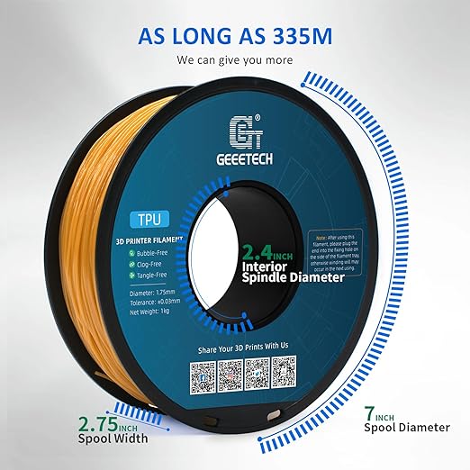 Geeetech TPU Filament 1.75mm, Shore 95A ??Flexible 3D Printer Filament with High Elasticity, 1KG (2.2lbs) Spool, Dimensional Accuracy 짹0.03mm, Fits Most FDM Printers (Gold)