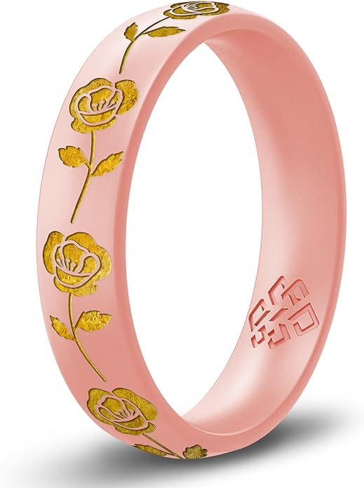 Knot Theory Birth Flower Silicone Ring for Women - 4mm Comfort Fit Wedding Band Engagement Ring
