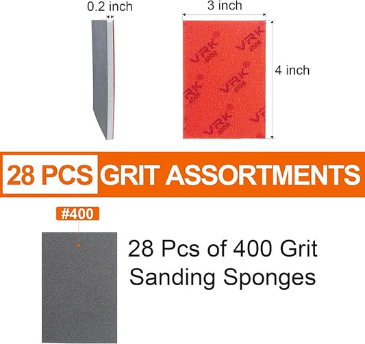 28 Pcs 400 Grit Sanding Sponge,Ultra Fine Sandpaper,Soft Foam Hand Sander Block Wet Dry Sanding Pads for Automobile Wood Furniture Metal Drywall Polishing