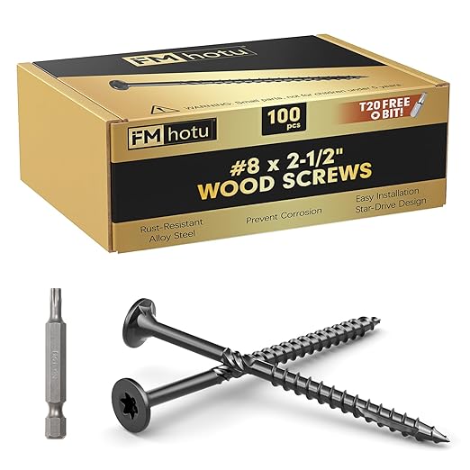 #8 x 2-1/2” Deck Screws, 100Pcs Star Drive Wood Screws, Rust Resistant Timber Screws for Timber/Log/Landscaping Wood, T20 Star Bit Included, Black