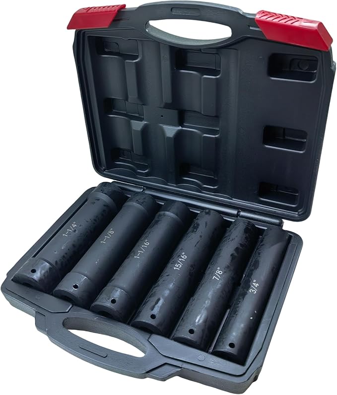 1/2 Inch Drive Extra Deep Impact Socket Set, 6.7" Long竊?-Piece竊똈ncludes Sizes 3/4", 7/8", 15/16", 1-1/16", 1-1/8", 1-1/4", with Storage Case竊?for Long Threaded Rods竊똁olts or Studs