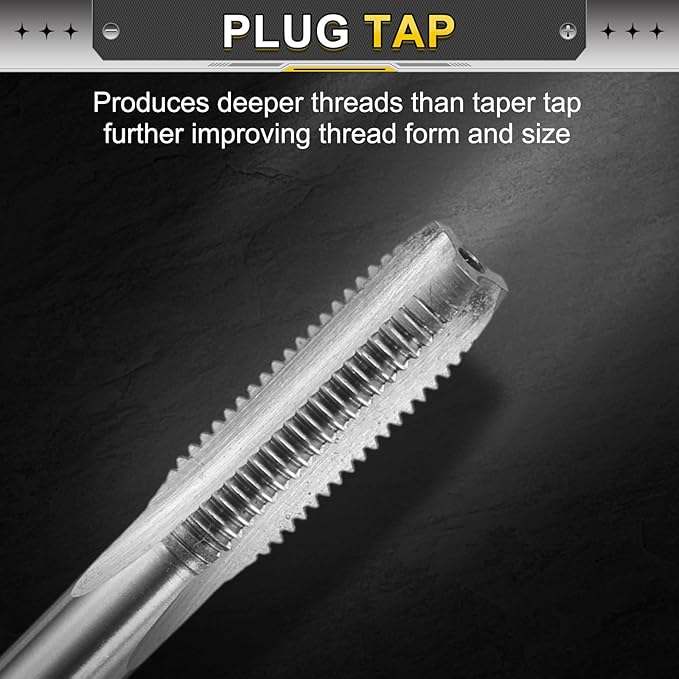 uxcell Hand Plug Tap M8 x 1 H2 Metric Thread Plug Style Taps Straight Flute Screw Tapping Threading Tool 9CrSi Alloy Tool Steel