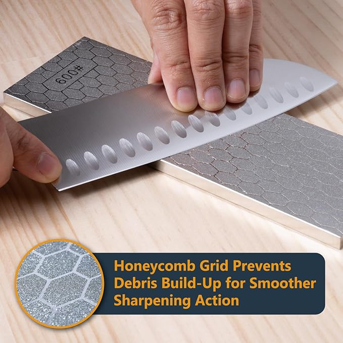 POWERTEC Diamond Sharpening Stone, 600/1000 Dual Grit Diamond Knife Sharpener, 8 inch Honing Stone with Non-Slip Base for Pocket Knife, Scissor, Chisels, Blades, Woodworking (72247)