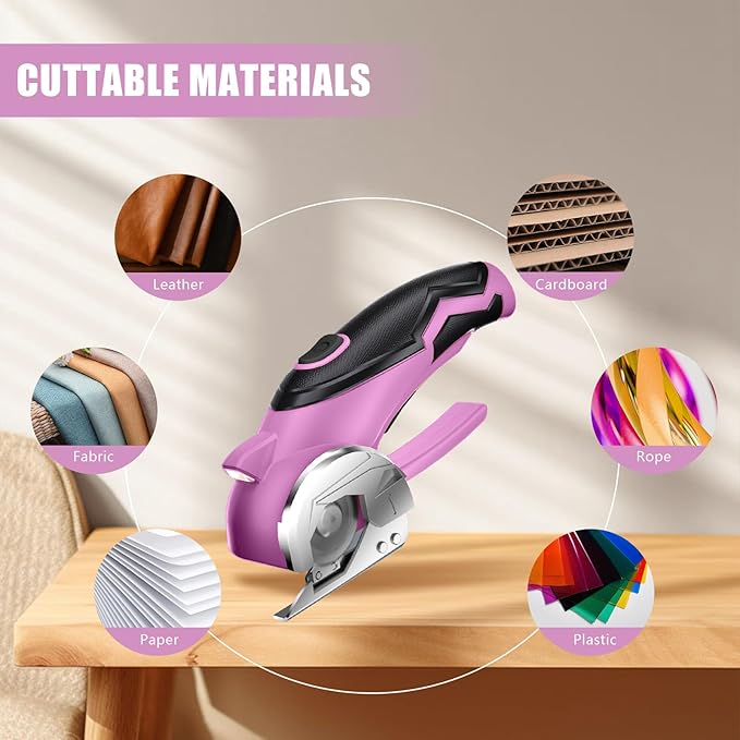 Cardboard Cutter, Cordless Electric Scissors, Power Shears Box Cutter with a Replacement Blade, Rotary Cutter for Cardboard Packages Leather Plastic (Purple)