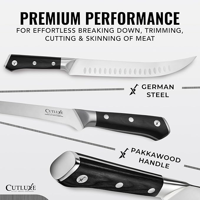 Cutluxe Butcher Carving Set ??Cimeter Breaking & Boning Knives for Meat Cutting ??Professional Knife, Razor Sharp German Steel, Full Tang, Ergonomic, Butcher Knives for BBQ ??Artisan Series