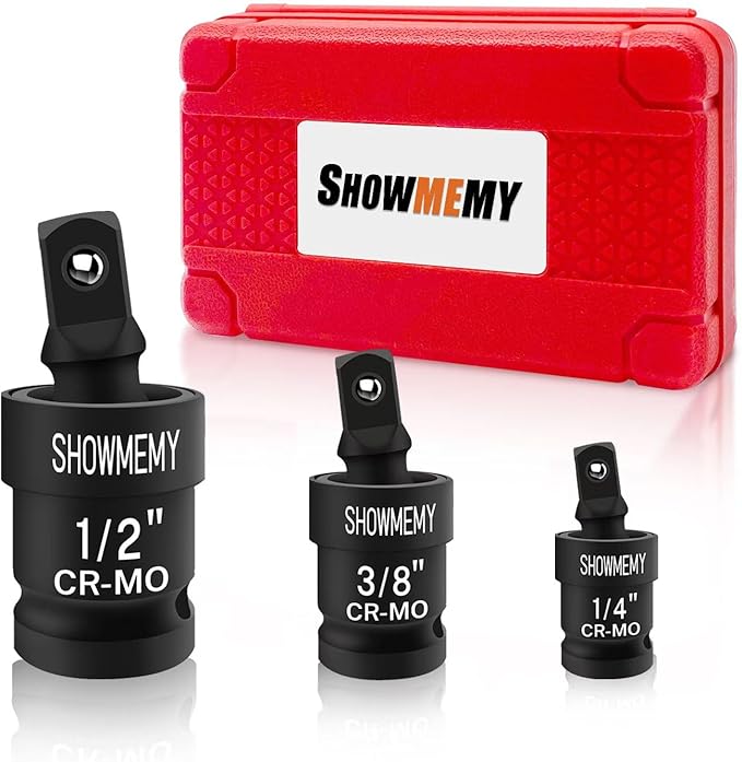 Swivel Socket Set, 3 PCS Impact Swivel Socket Set, Wobble Socket, Impact Grade Universal Joint, Cr-Mo Steel, 1/4-Inch, 3/8-Inch, 1/2-Inch Drive